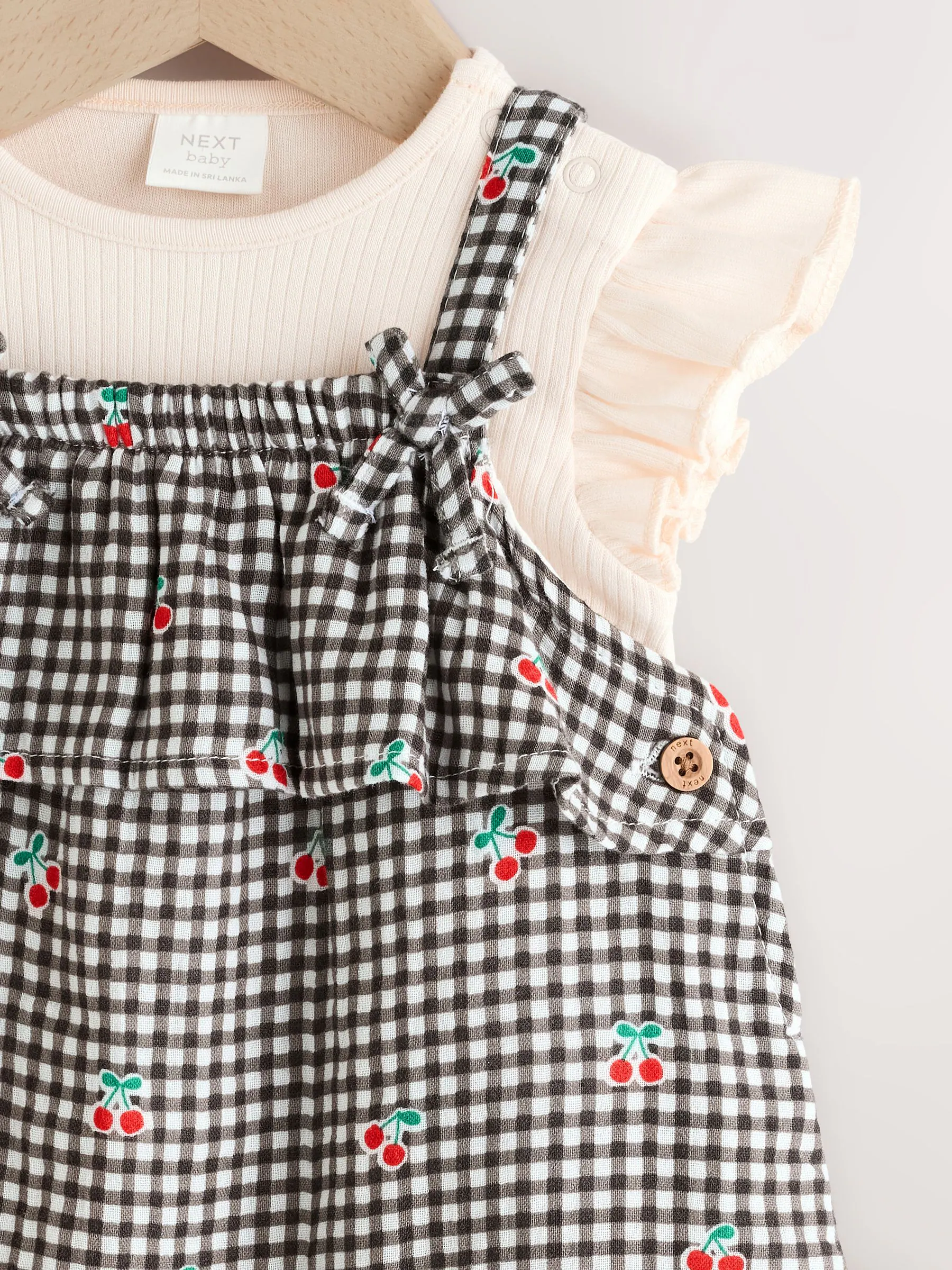 Zwart/wit geruite kers - Babyset van rompertje met korte mouwen en tuinbroek (0mnd -2jr)
