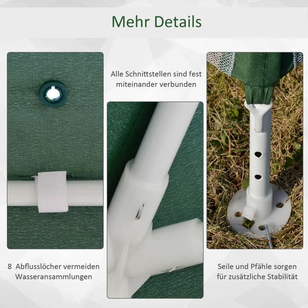 Hagepaviljong paviljong telt partytelt værbestandig telt med myggnett metall + polyester grønn 3 x 3 m