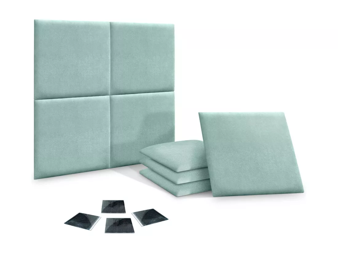 DHOME Lot de 8 Panneaux Rembourrés en Tissu Aqualine Autocollants pour Mur Acoustiques Absorbants Protection contre les choc (Vert d'Eau, 60x60cm, x8)
