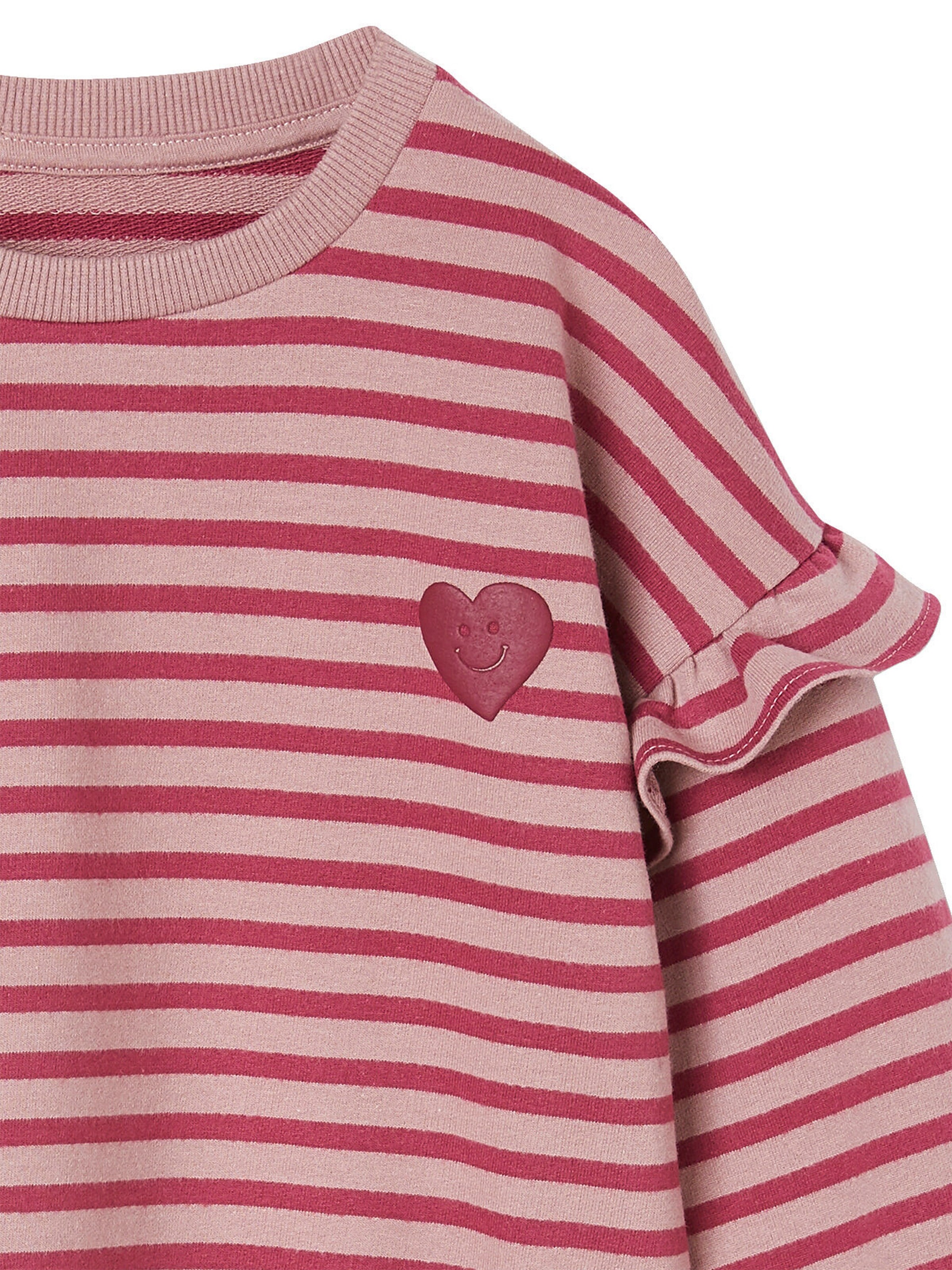 Vertbaudet Mädchen Ringel-Sweatshirt, Volantärmel altrosa