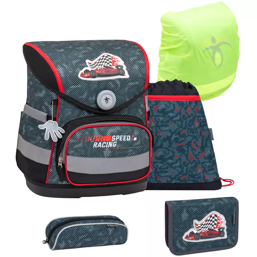 Belmil Schulranzen Compact Schulranzen Set 5-teilig mit Brustgurt Red Dots