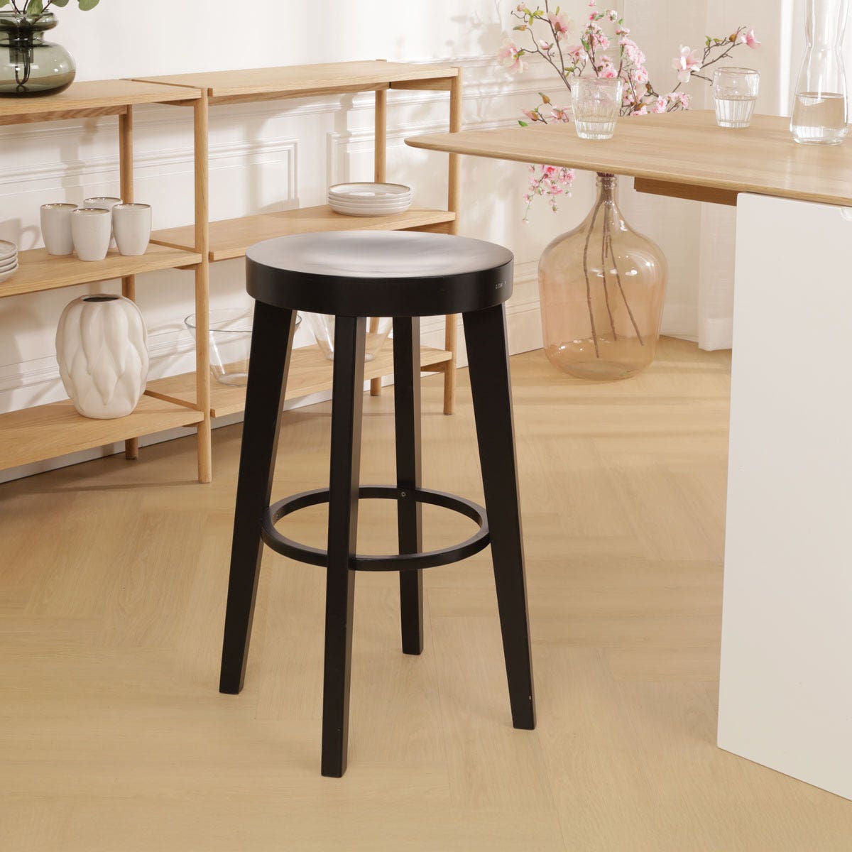Fameg Fico houten barkruk zwart gebeitst - 75 cm