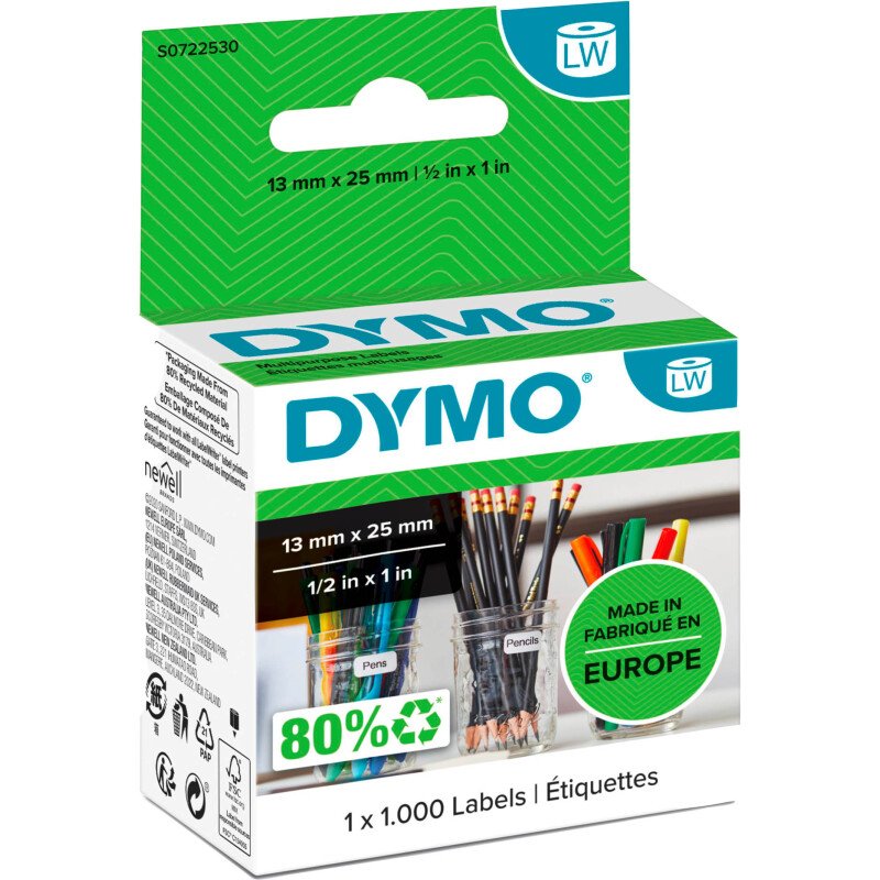 Etiquette 25 x 12 mm Dymo - 2 rouleaux de 500