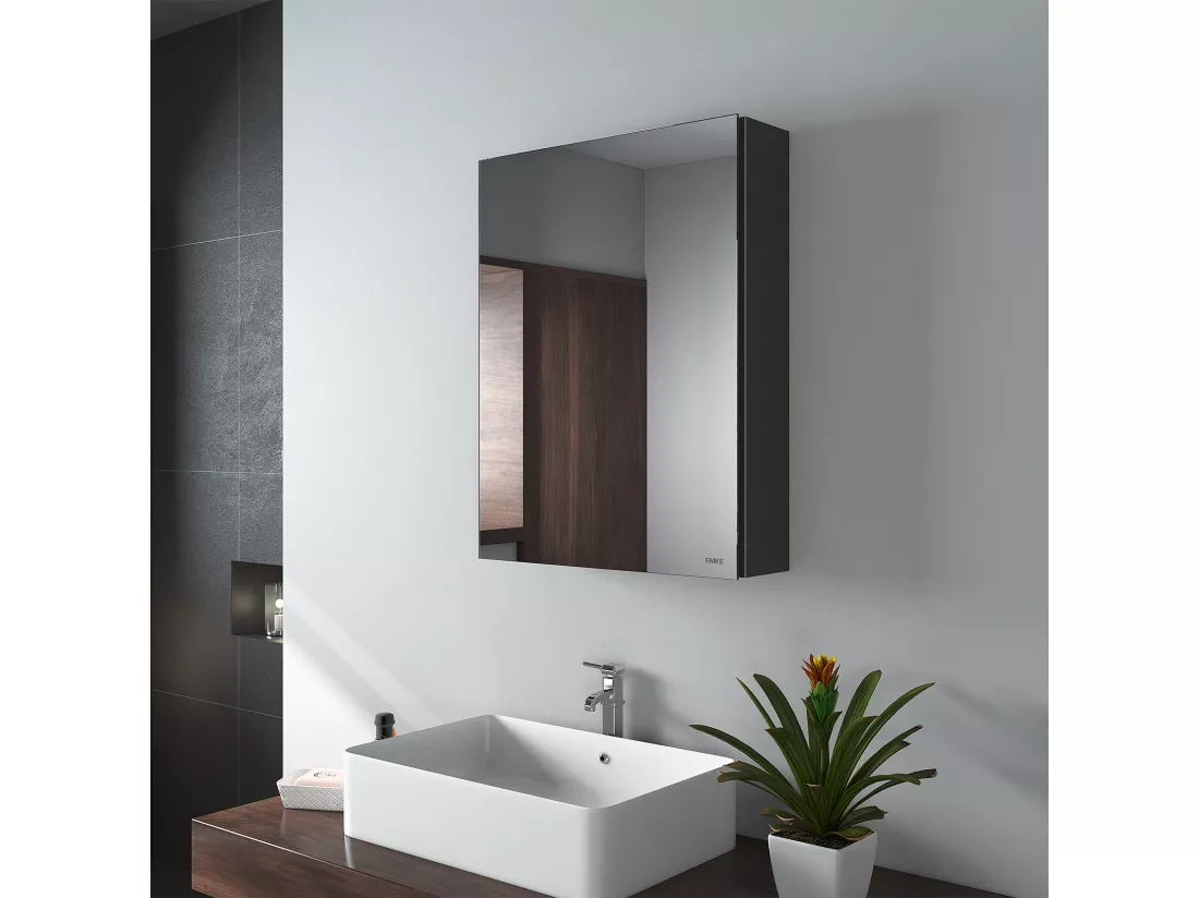 EMKE Armoires de toilette 50x65cm Noir Armoire Salle de Bain en Miroir Double Face
