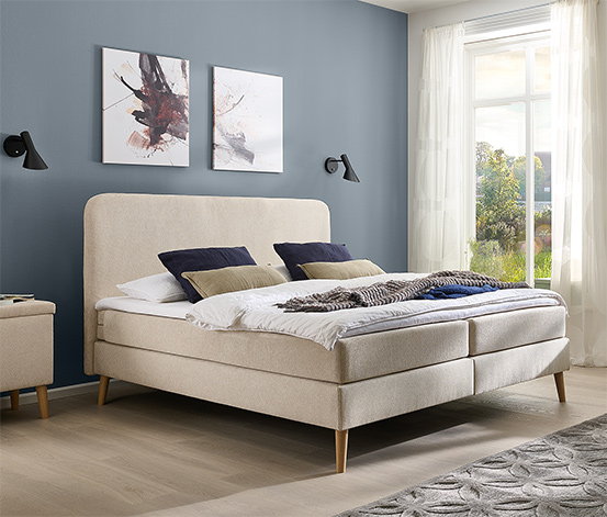Boxspringbett mit festem Kopfteil, ca. 180 x 200 cm, inkl. Topper
