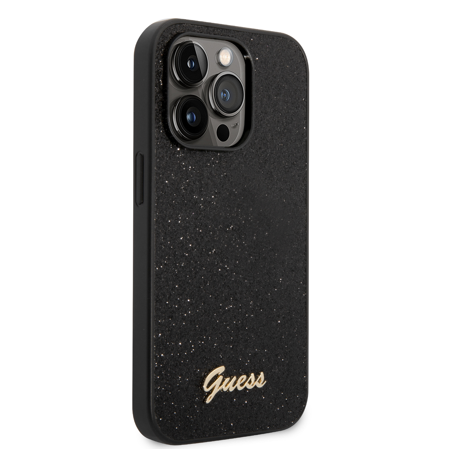 iPhone 14 Pro Hardcase Hülle Glitter Script (GUHCP14LHGGSHK) - Schwarz / Transparent