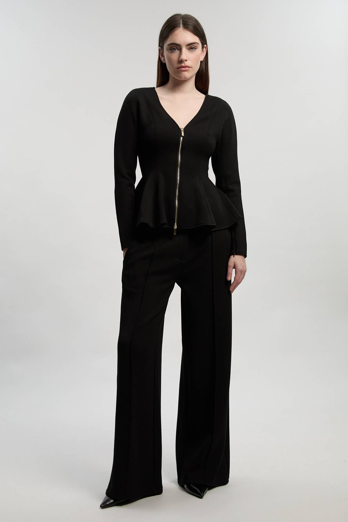 KarenMillen Haut Col V à Manches Péplum en Ponte