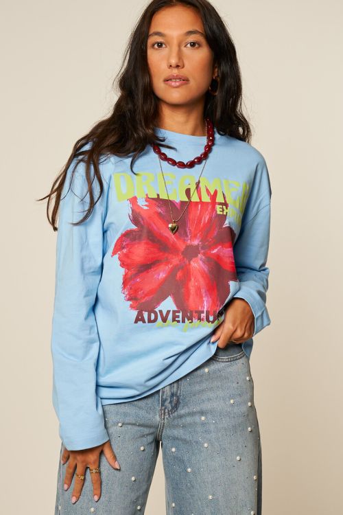 Lichtblauw T-shirt met lange mouwen 