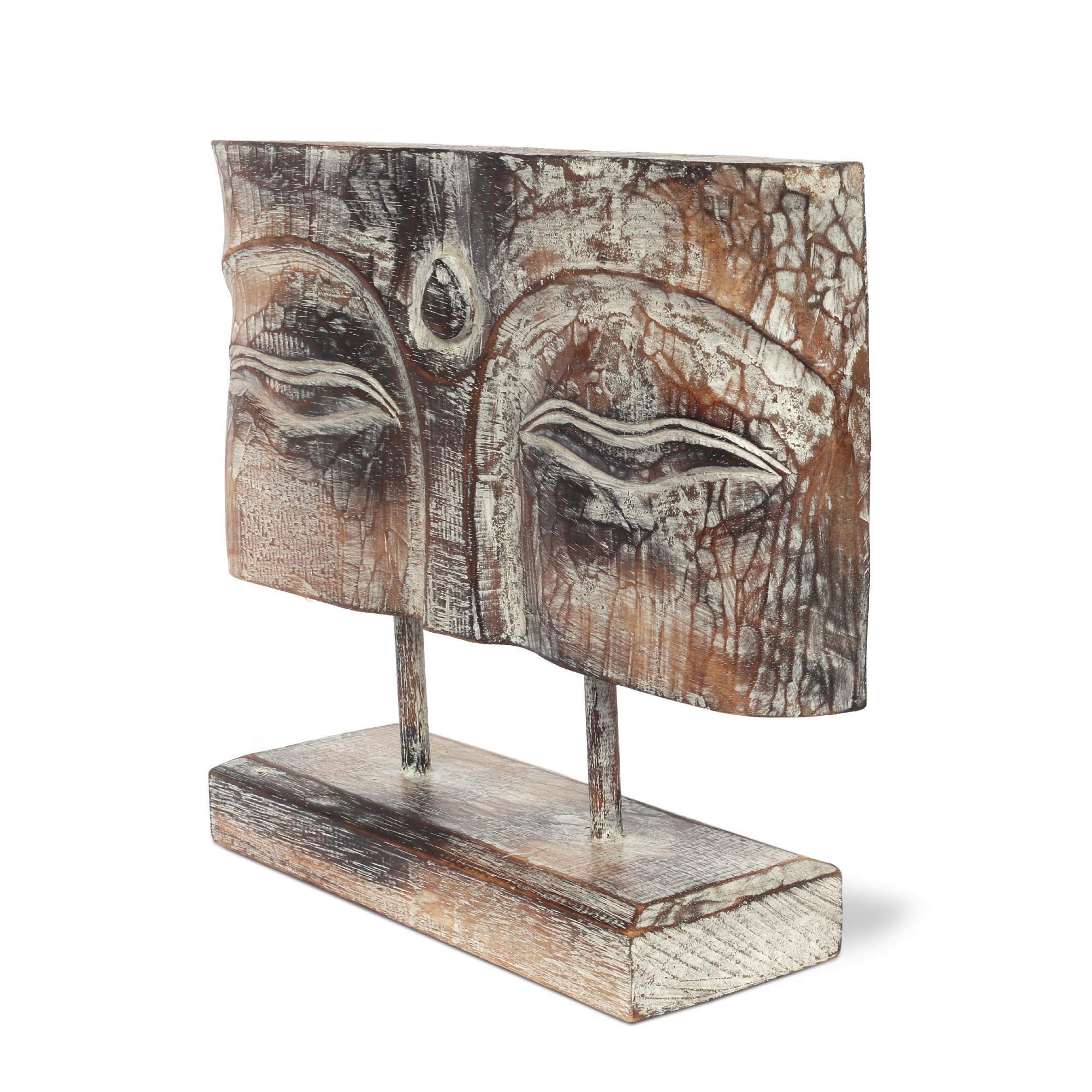 Buddha-Panel 'schlafende Augen', whitewashed, B 40 cm, H 32 cm, L 10 cm von fischer's lagerhaus