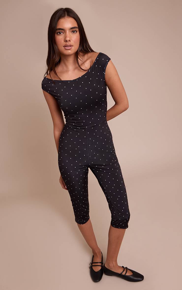 Noir Combinaison Capri Moulante À Pois