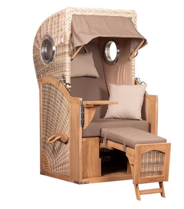 Strandstoel Rantum enkele patrijspoort teak PE schelp design 534