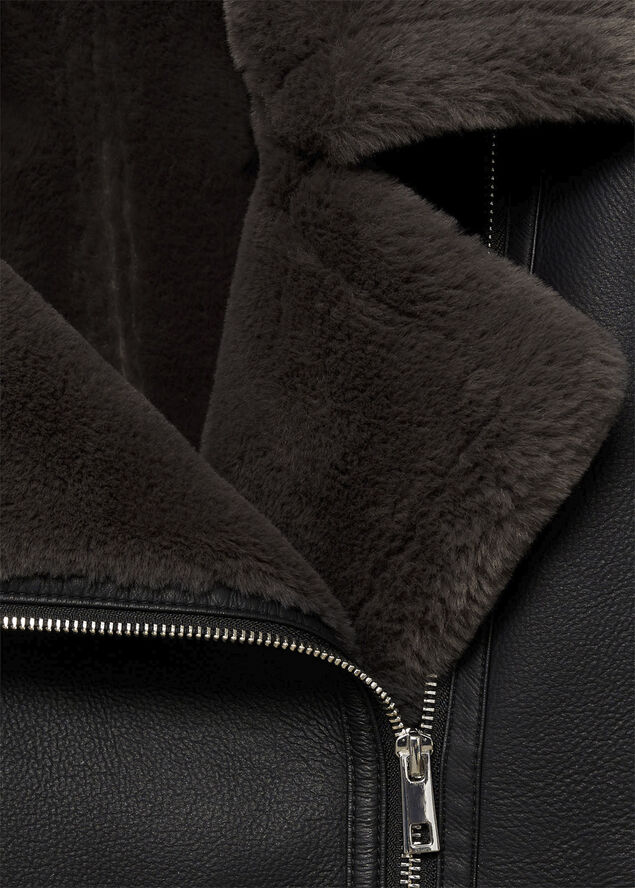 MANGO Faux shearling-lined jacket Black