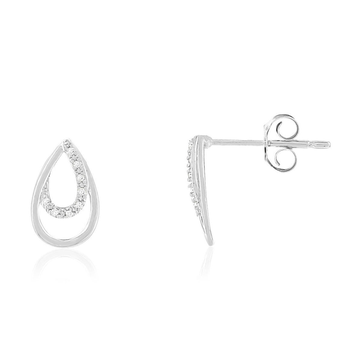 Boucles d'oreilles or 375 blanc gouttes diamants