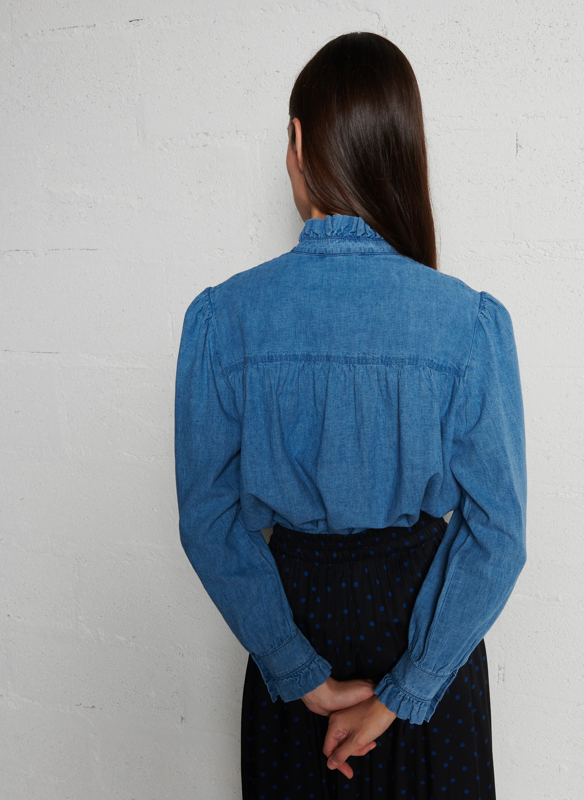 MAXINE - Chemise col victorien ample en coton | Bleu