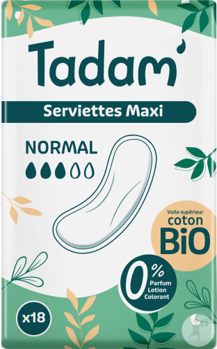 Tadam Serviettes Écologiques Maxi Normal Post Accouchement 18 Pièces