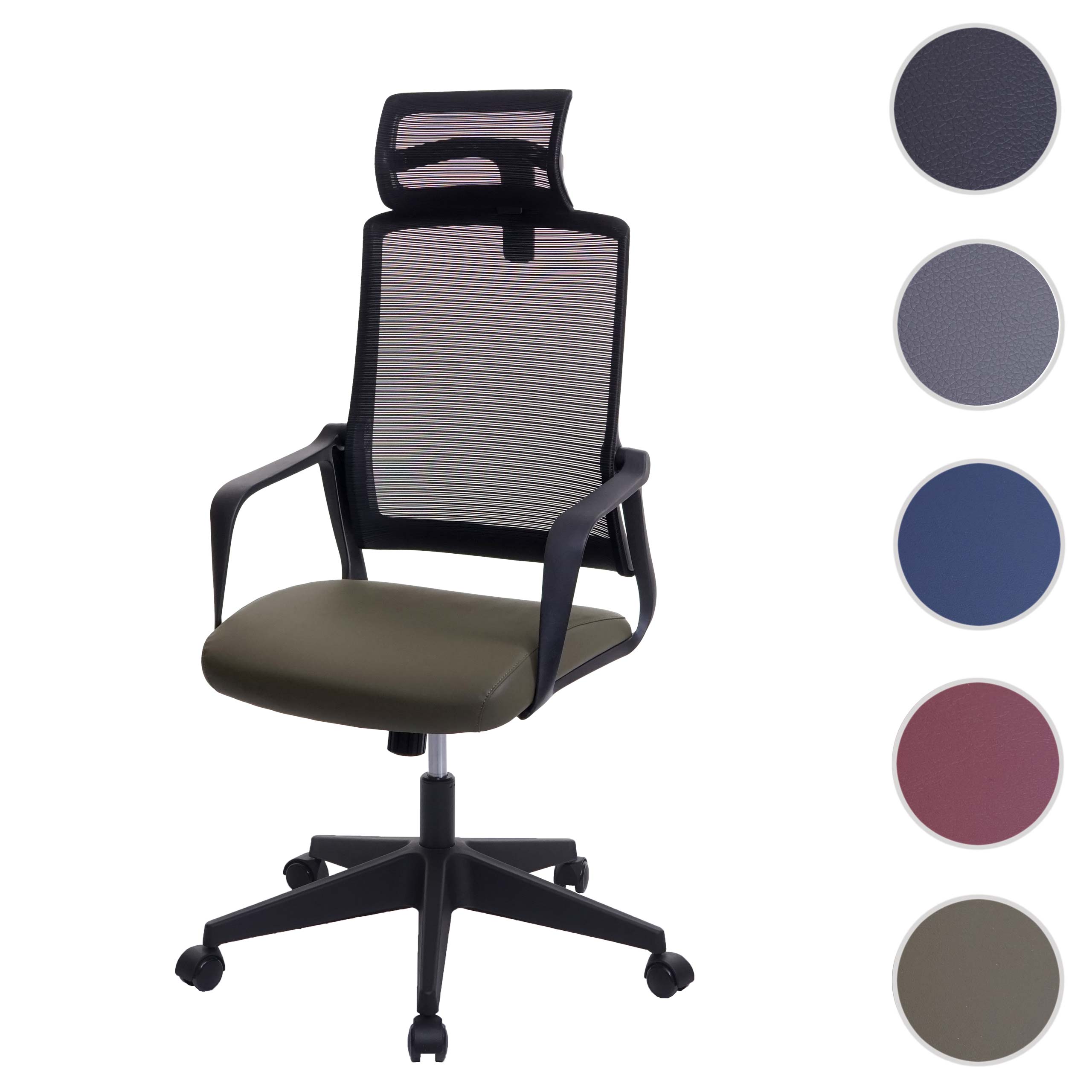 Bürostuhl MCW-J52, Drehstuhl Schreibtischstuhl, ergonomisch Kopfstütze, Kunstleder ~ olivgrün