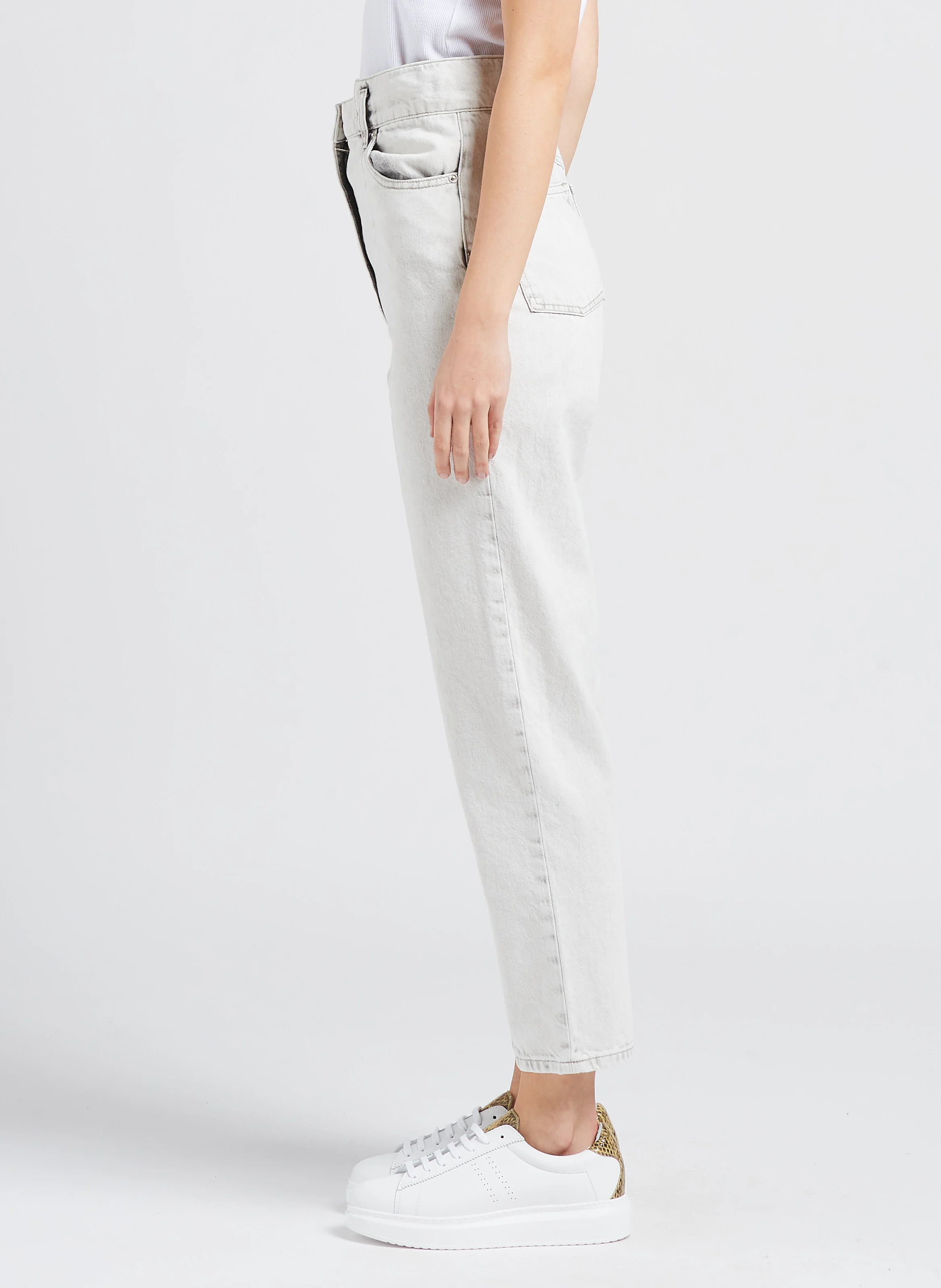 KEOLI - Jean mom taille haute en coton| Gris