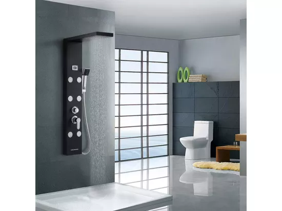 AURALUM MAX Colonne de Douche Noir LED Panneau de douche Hydromassages Système de Douche multifonctionnel colonne murale 6 Grandes Buses Massants