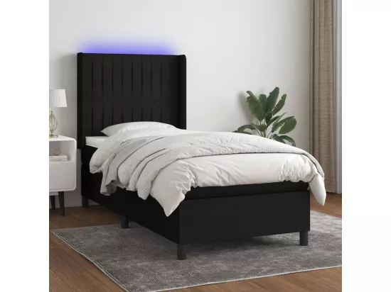 Sommier tapissier avec matelas et LED Noir 90x190 cm Tissu