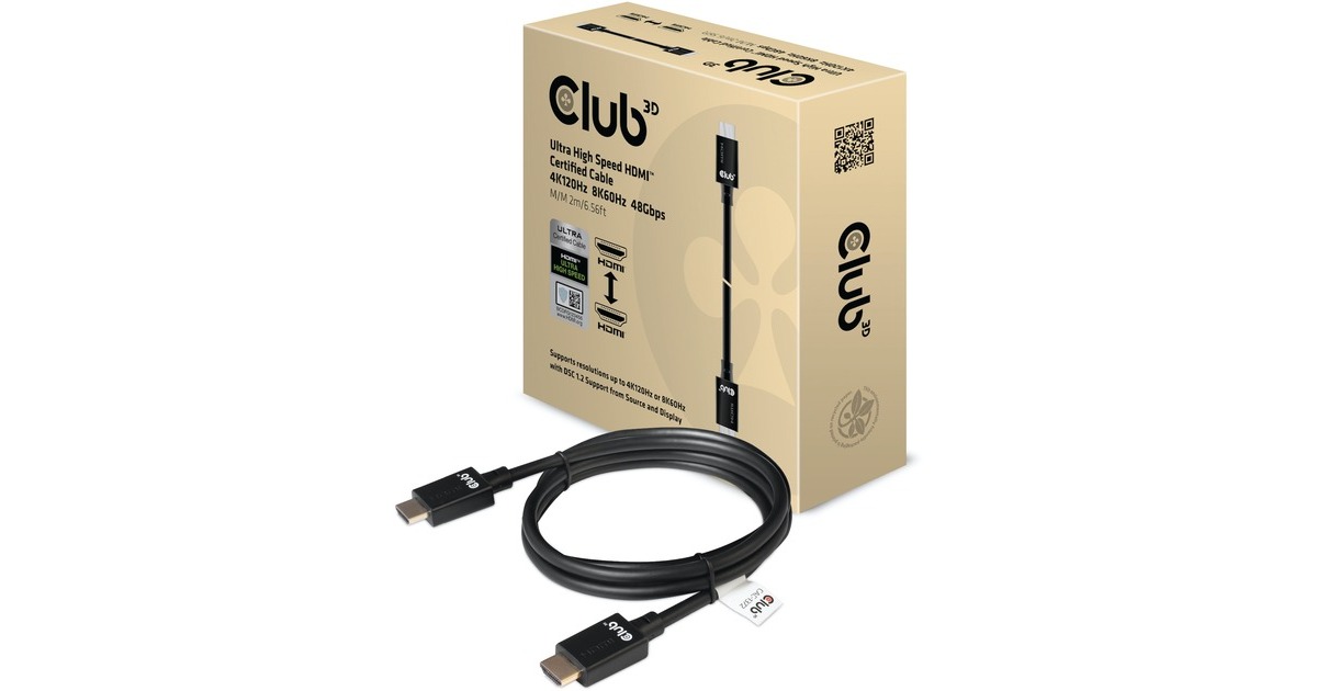 Club 3DUltra High Speed HDMI kabel  (Zwart, 2 meter, 4K 120Hz, 8K 60Hz, 48Gbps)