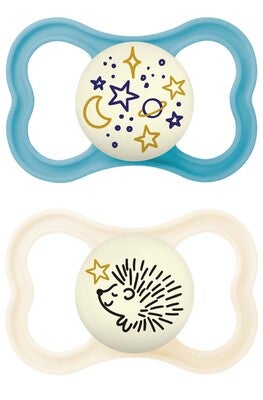 MAM Supreme Silikon Night Smokk 6-16m 2-pack, Neutral/Blå