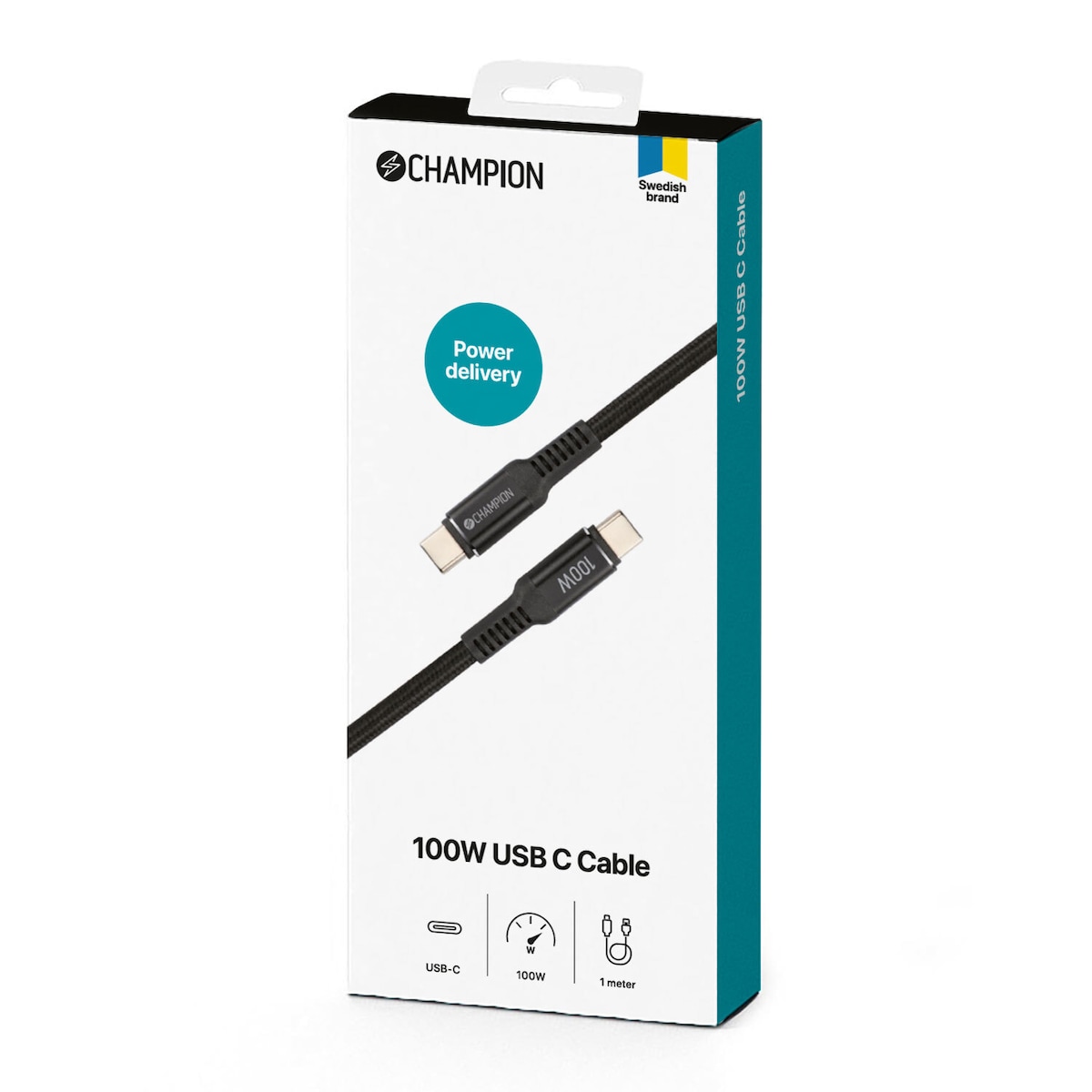 Champion USB-C kabel 100W 1m Sort
