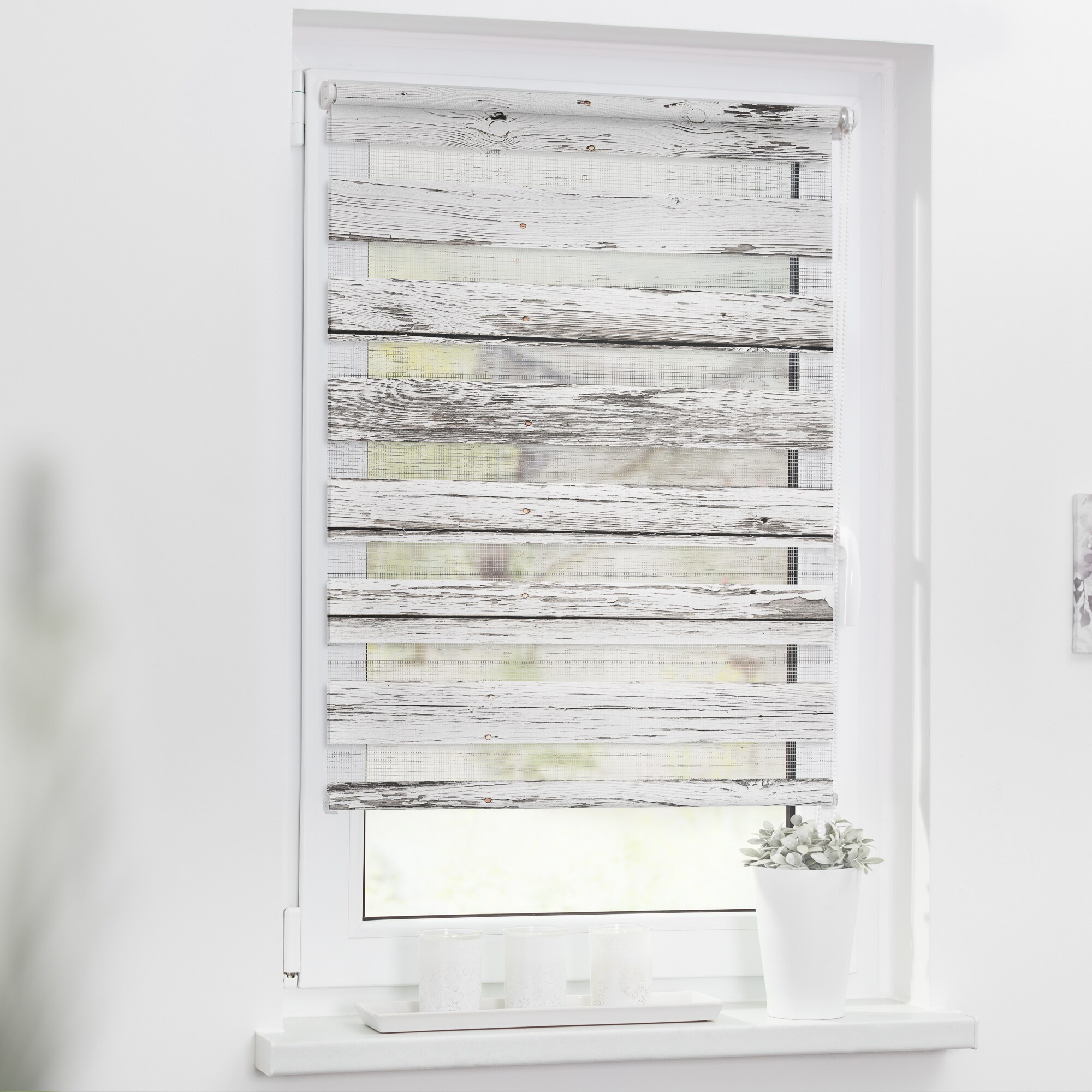 Lichtblick Duo Rollo Klemmfix, ohne Bohren, blickdicht, Bretter-Vintage