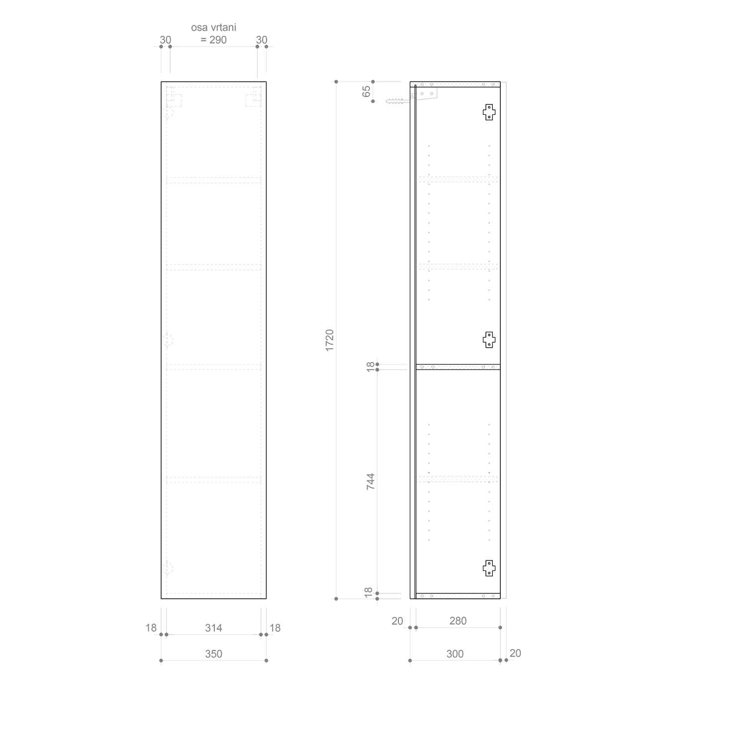 Sapho Espace kolomkast met 1 deur 35x32x175cm donkerbruin eiken