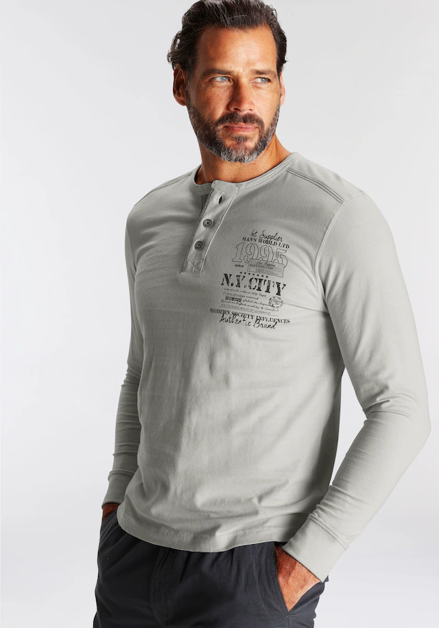 Man's World Henleyshirt , Langarm,  mit lässigem Print,  Rundhalsausschnitt mit Knopfleiste