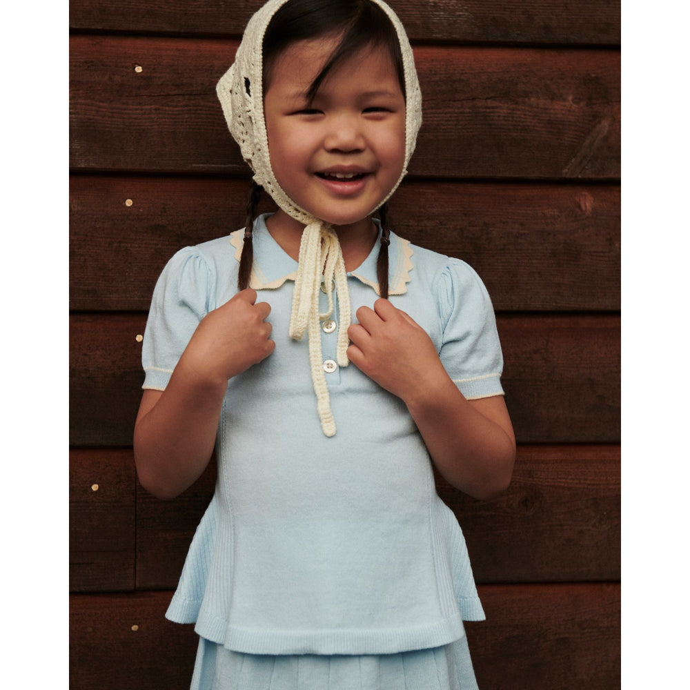 Køb COPENHAGEN COLORS Ice Blue/Cream Comb. Strikket Peplum Bluse