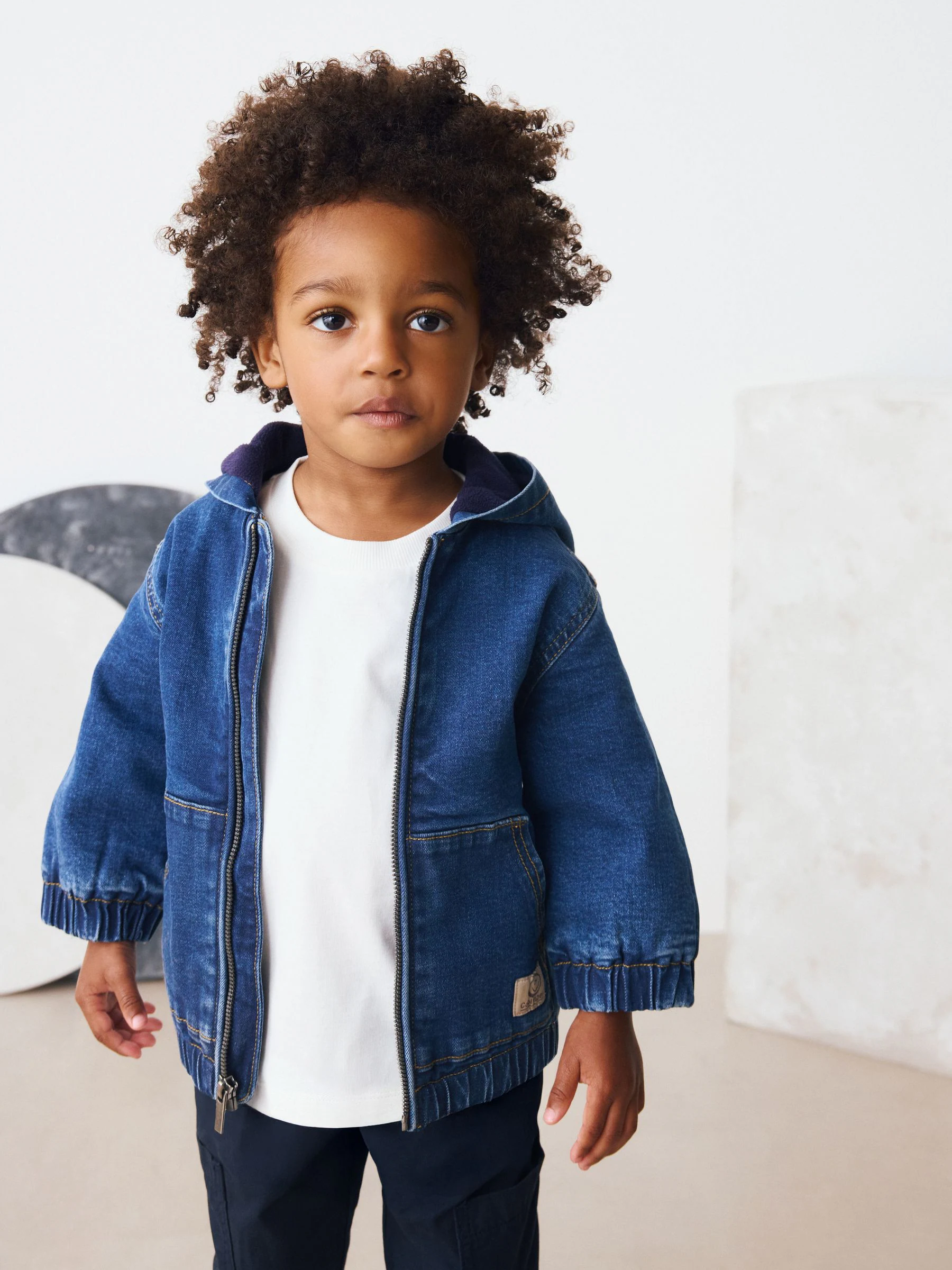 Blauw - Borg gevoerd denim overshirt met capuchon en rits (3mnd-7jr)