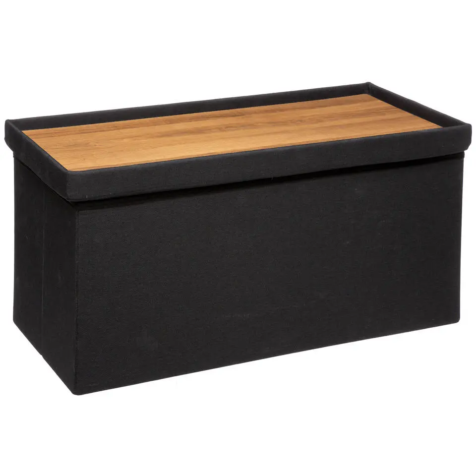 Atmosphera Poef/hocker - opbergbox - zwart - PU/MDF - 31 x 31 cm