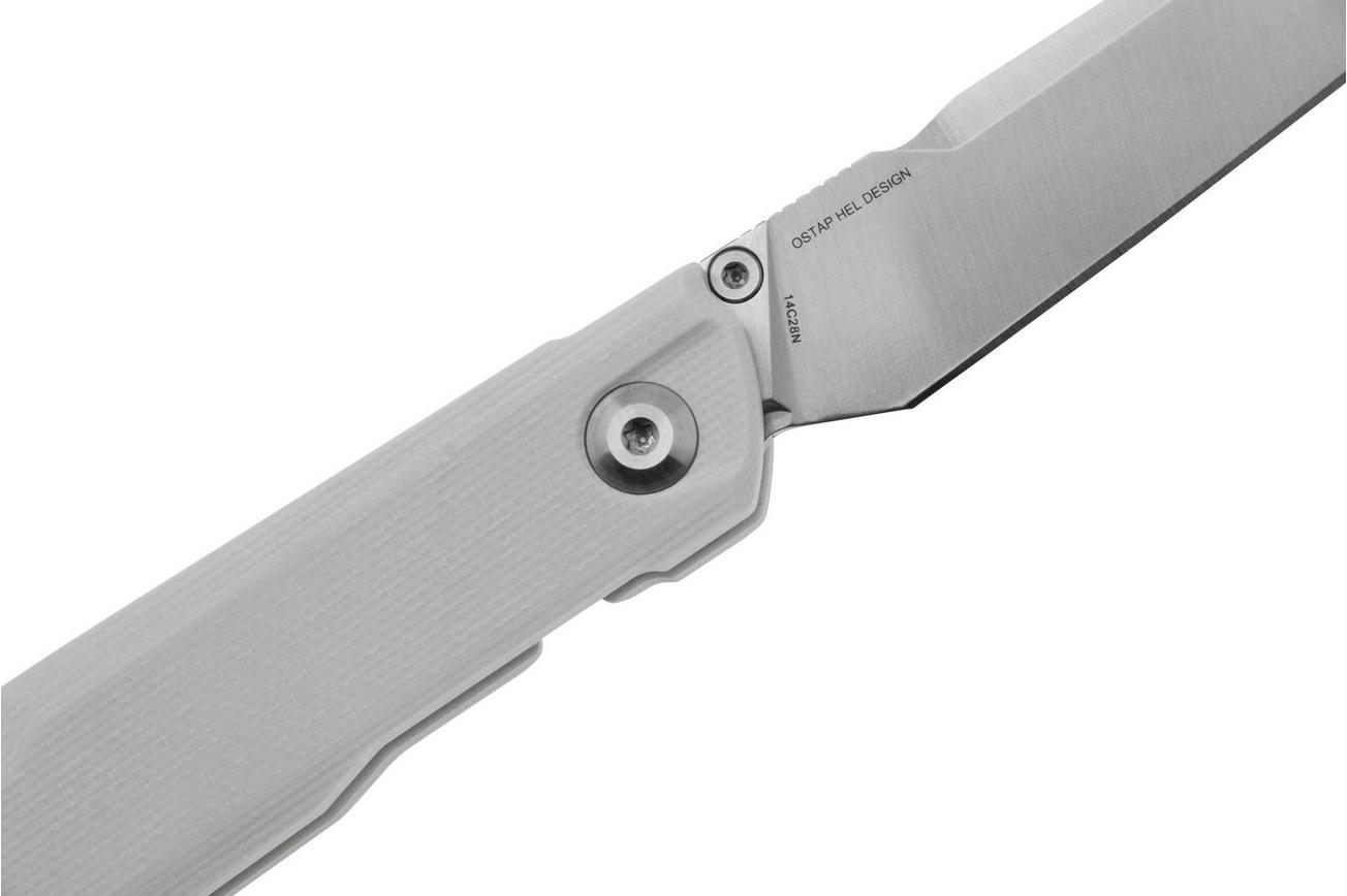 Real Steel G5 Metamorph Button Lock 7831I Satin 14C28N, Ivory G10, zakmes, Ostap Hel design