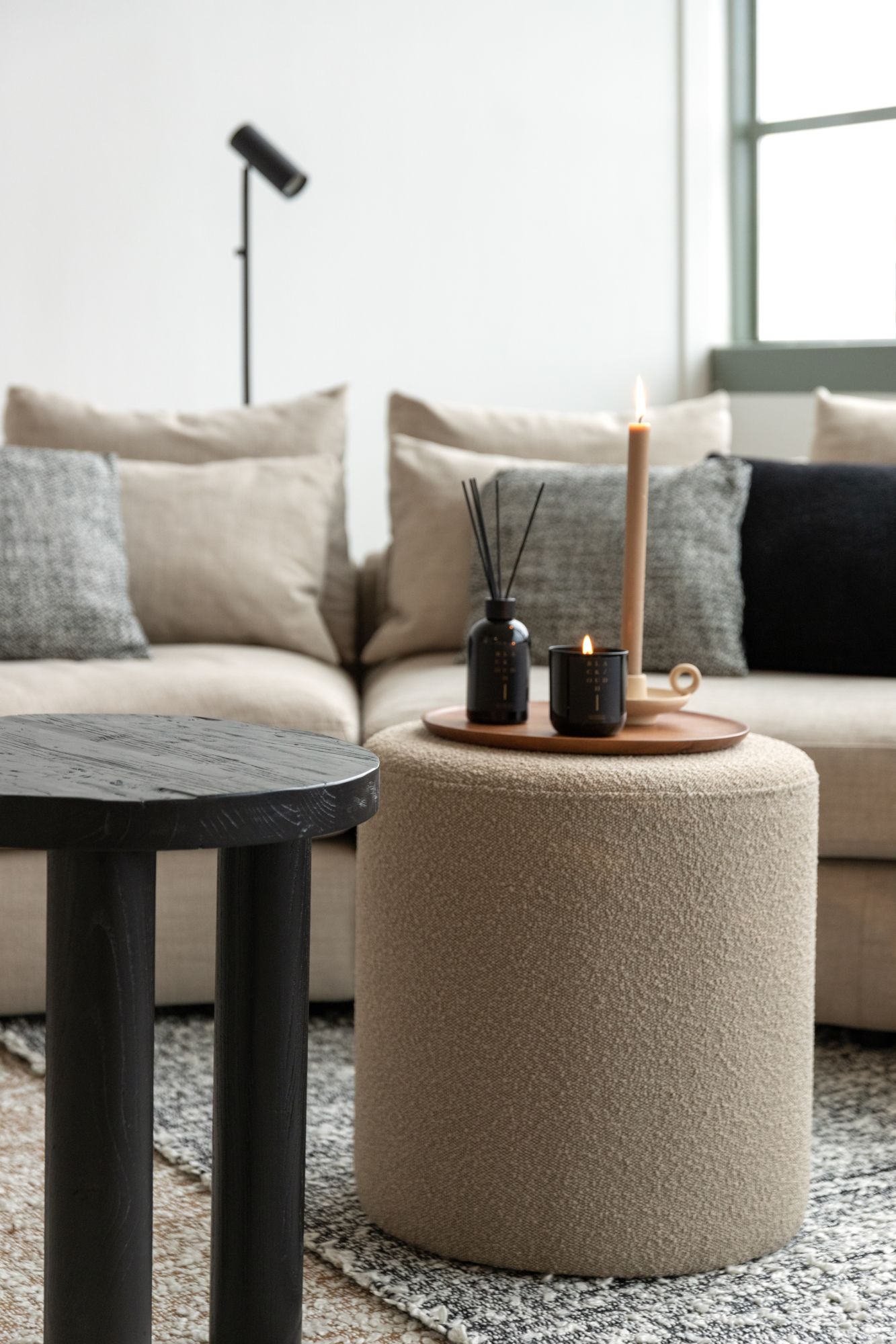 Poef Bouclé naturel Ø46 cm