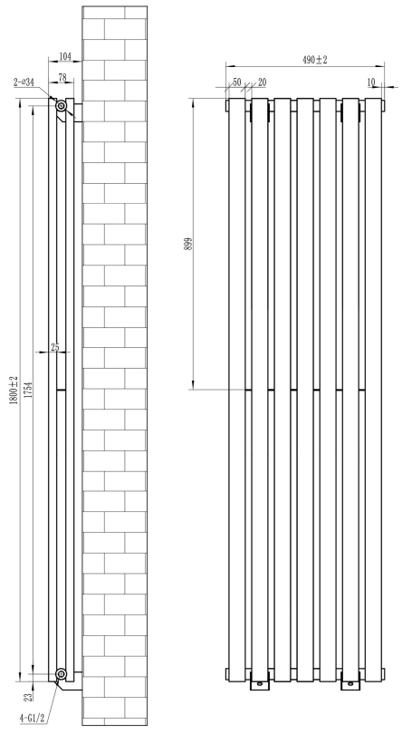 Eastbrook Tunstall dubbele radiator 50x180cm 1666W zwart mat