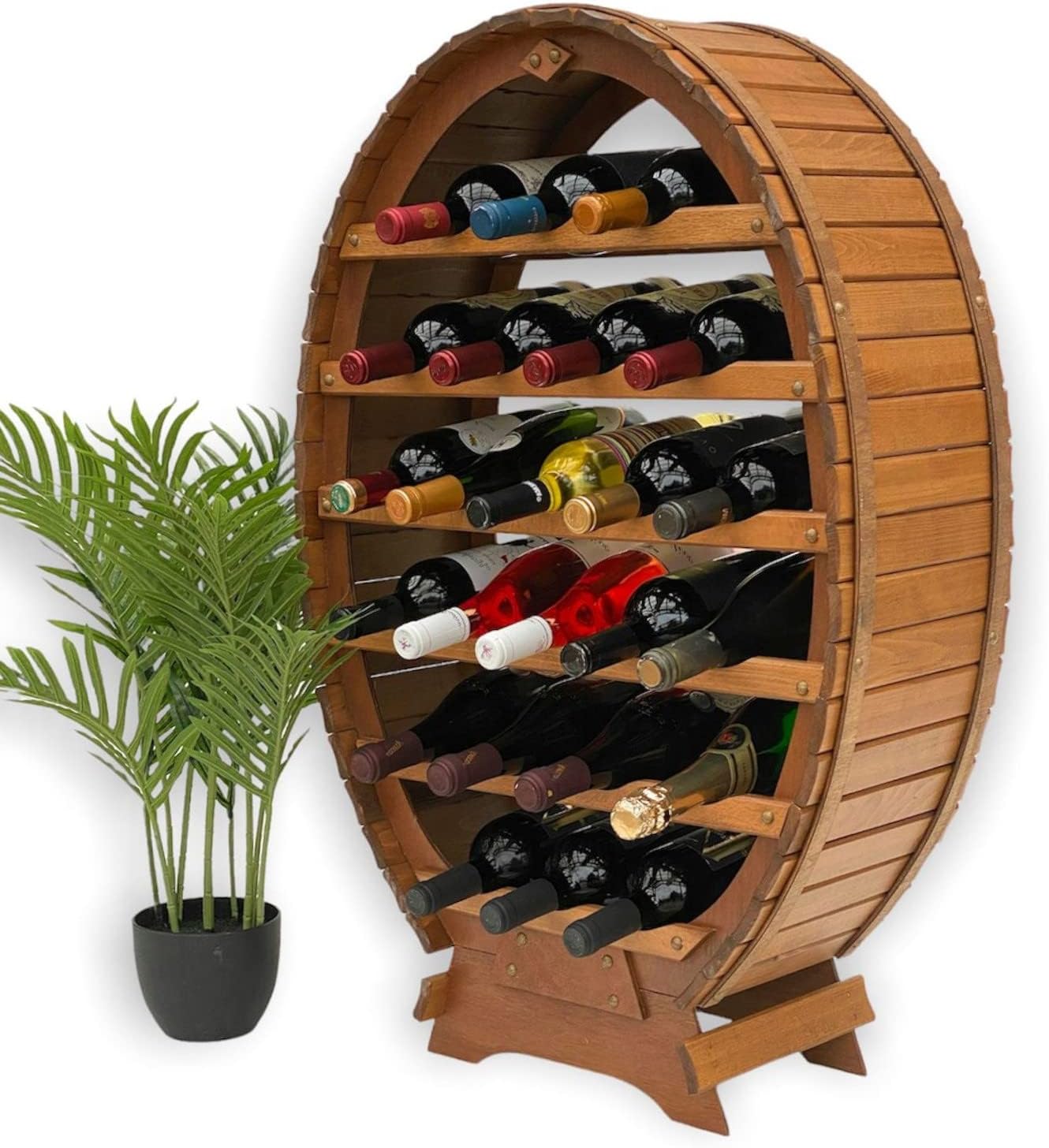 DanDiBo Weinregal Holz Stehend Weinfass 24 Flaschen Braun Flaschenregal Flaschenhalter Fass