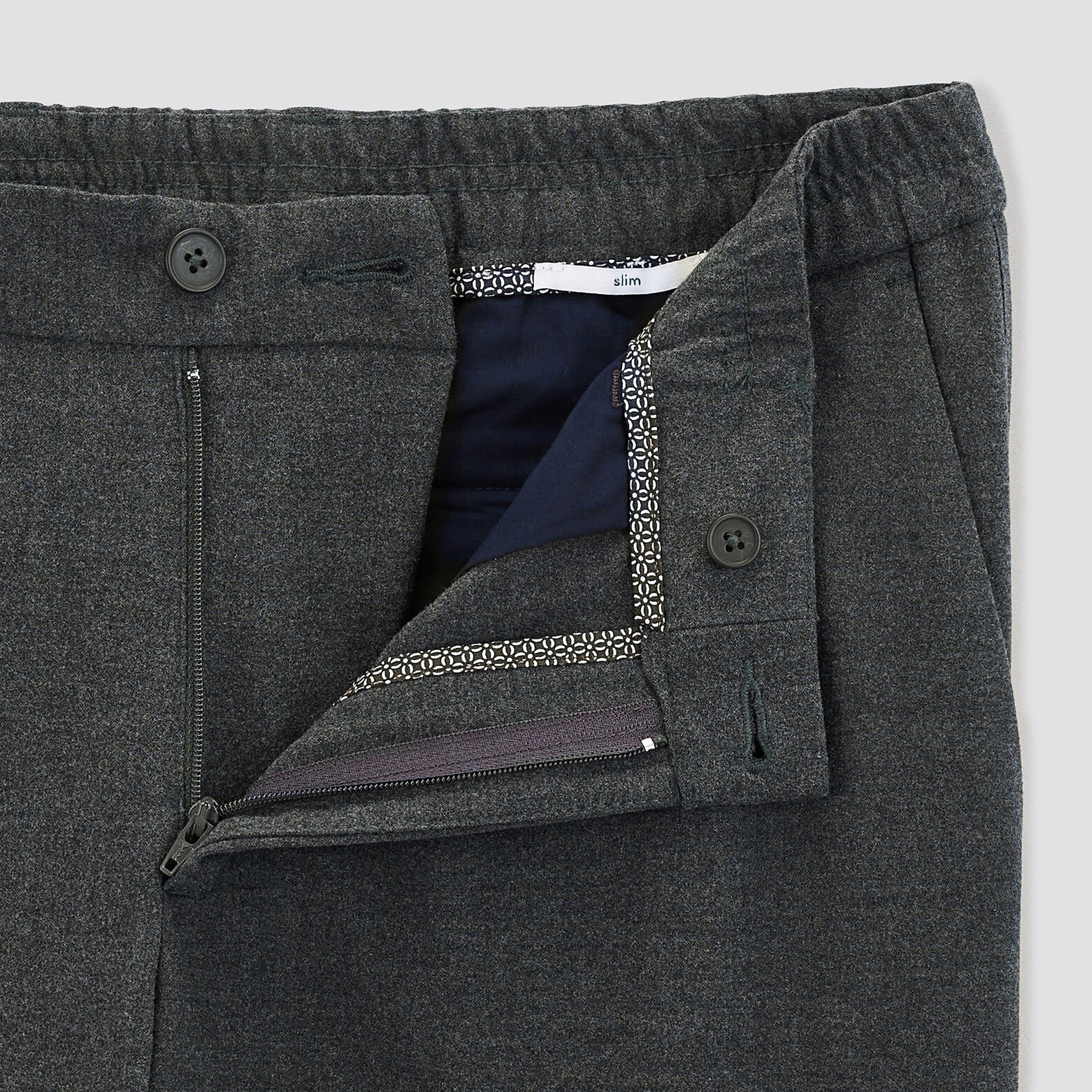 Pantalon slim chino bi stretch taille élastiquée Gris foncé