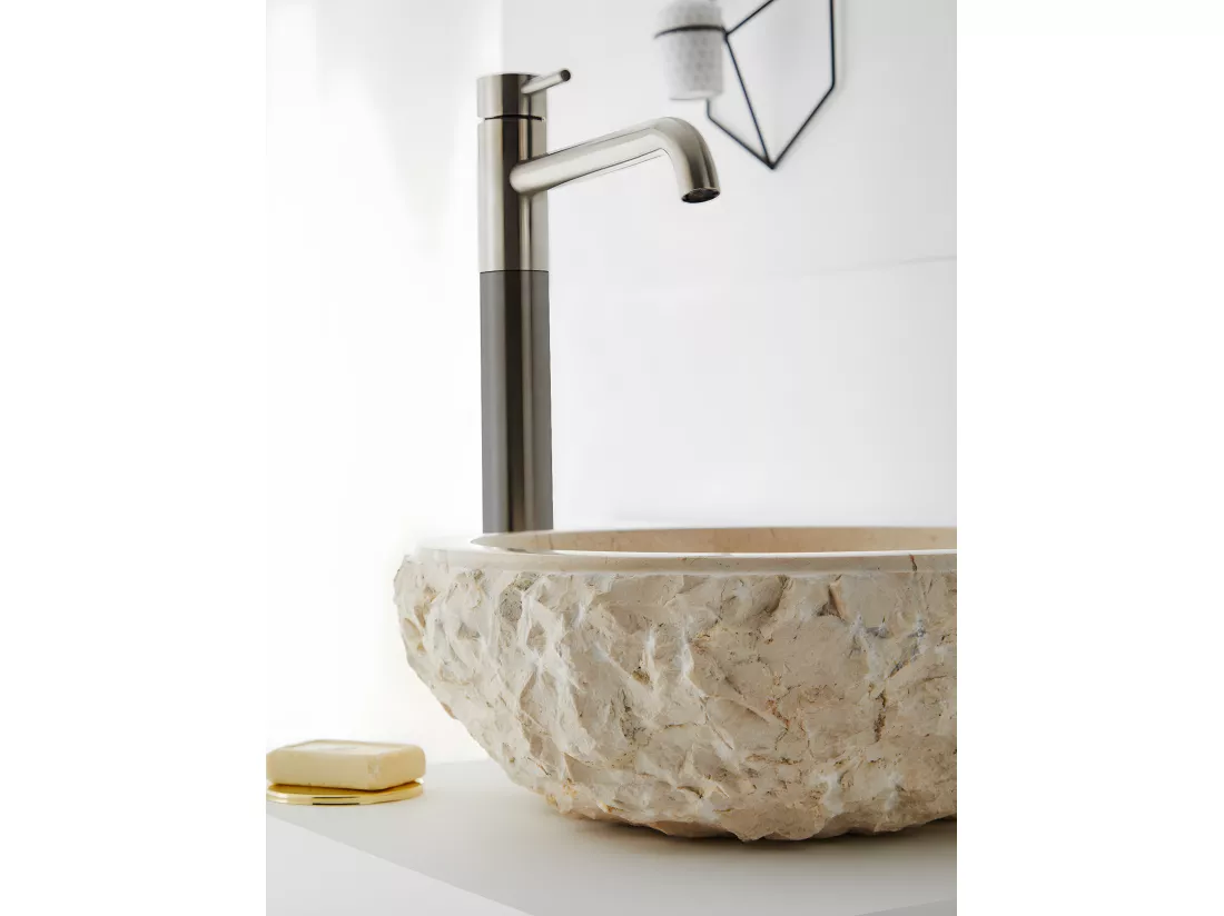 Vasque à poser / lavabo en marbre coloris beige - Diamètre 40 x Hauteur 15 cm
