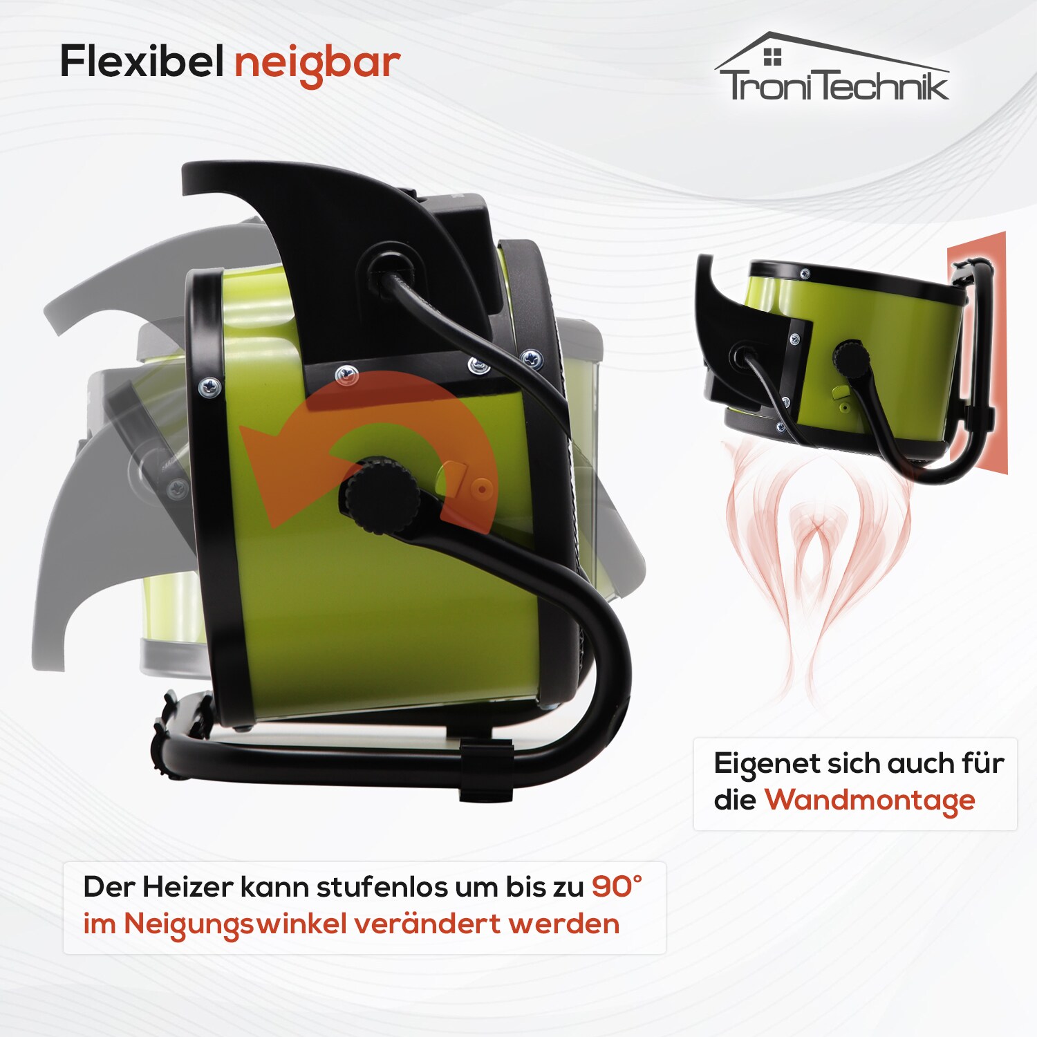 TroniTechnik® KH-502 Keramikheizer Heizlüfter Heizung 2.000 Watt, Tragegriff, PTC Keramik, stufenlose Thermosteuerung