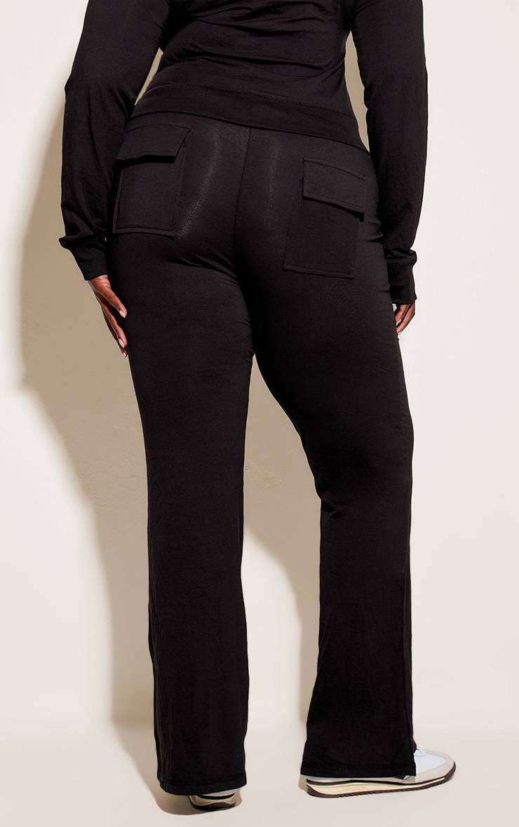 Noir Pantalon Évasé Skinny Taille Basse Basique Grande Taille Ensemble