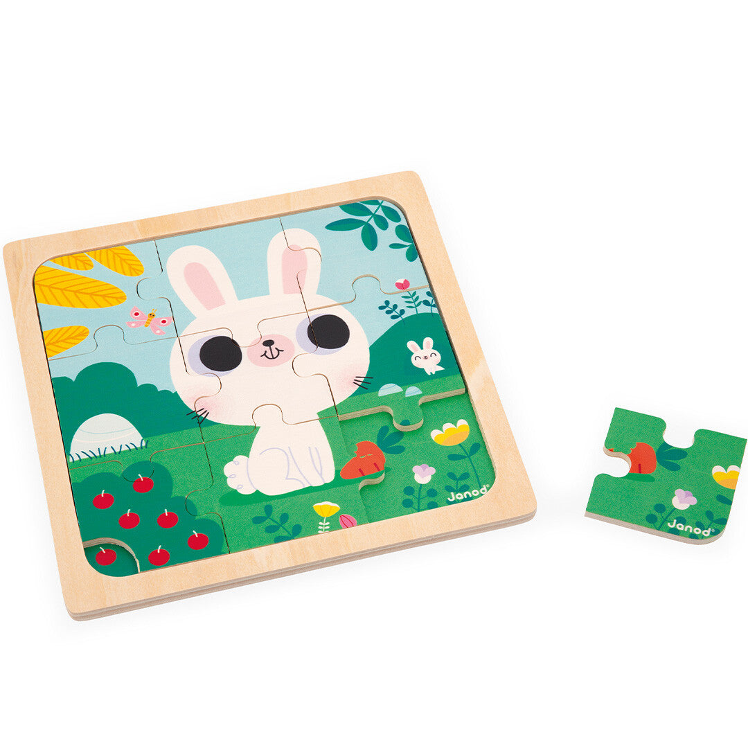 Janod puzzel kip, kat en konijn - 3x9st