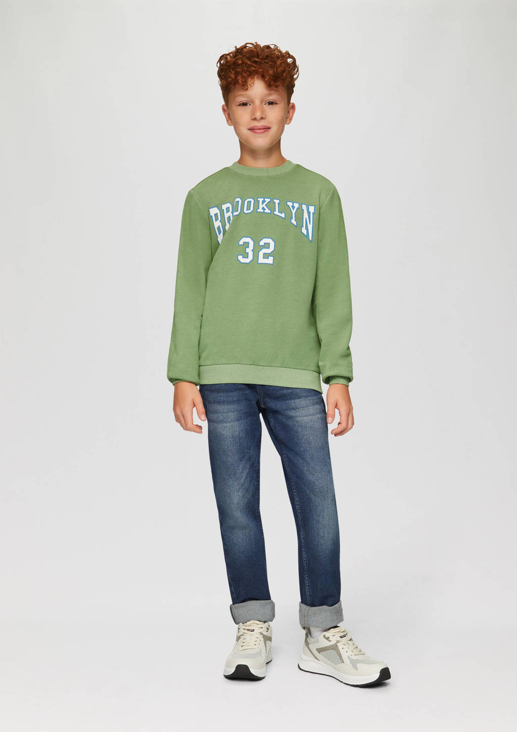 s.Oliver sweater met printopdruk olijfgroen/blauw/wit