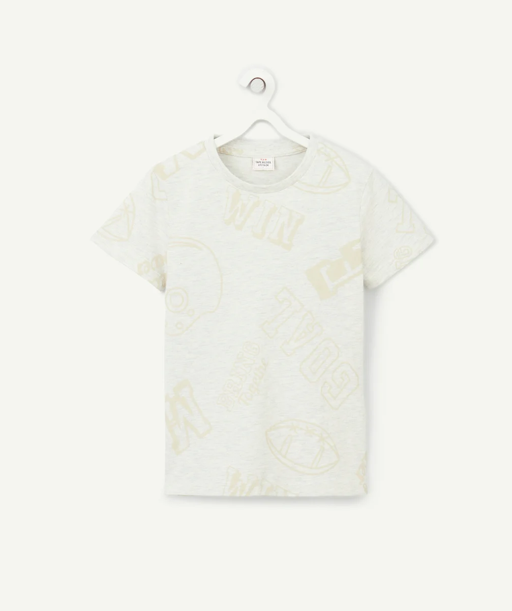 T-SHIRT GARÇON EN COTON BIO GRIS CHINÉ IMPRIMÉ MESSAGES