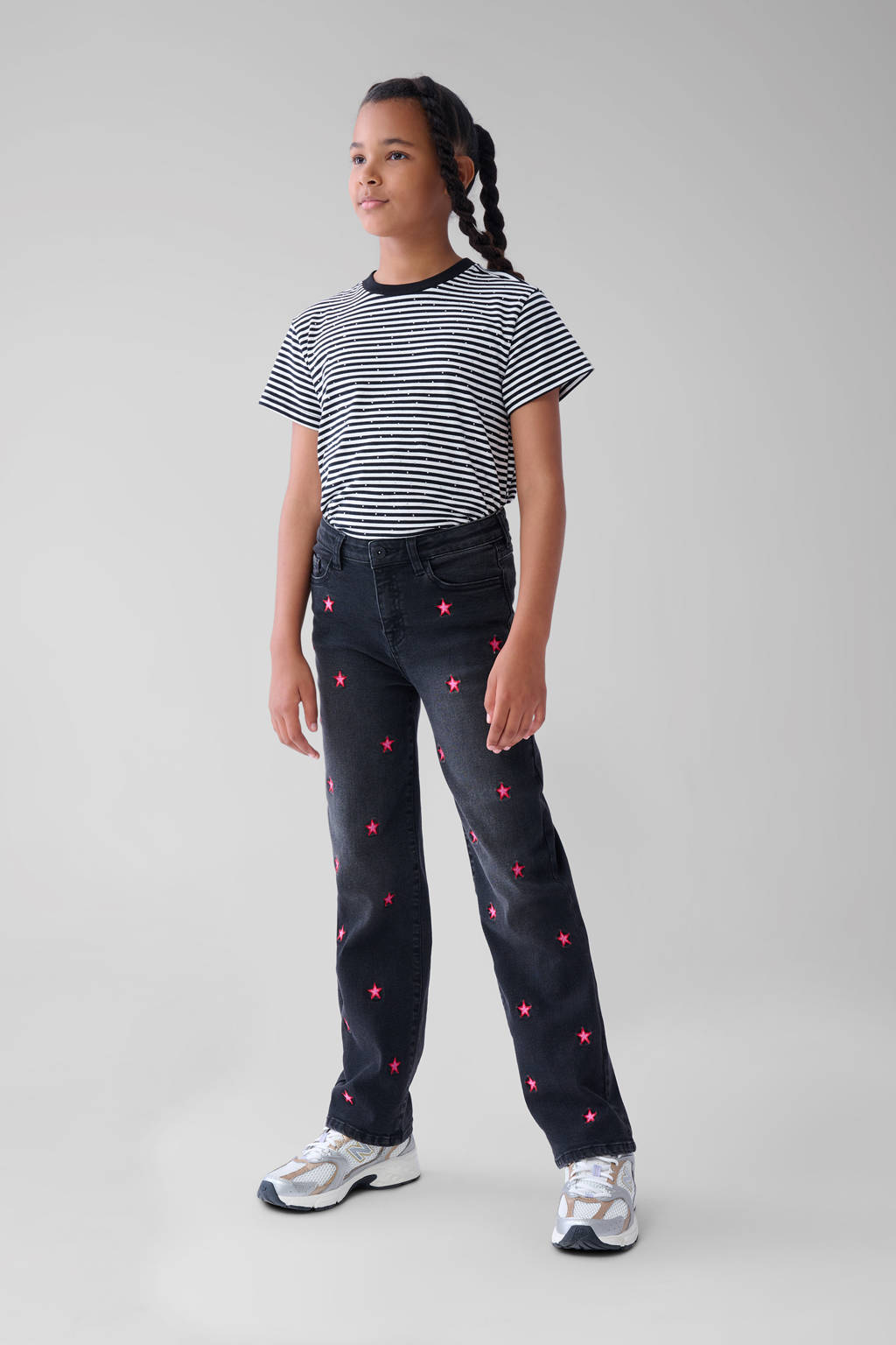 Shoeby high waist straight leg jeans grey denim/roze