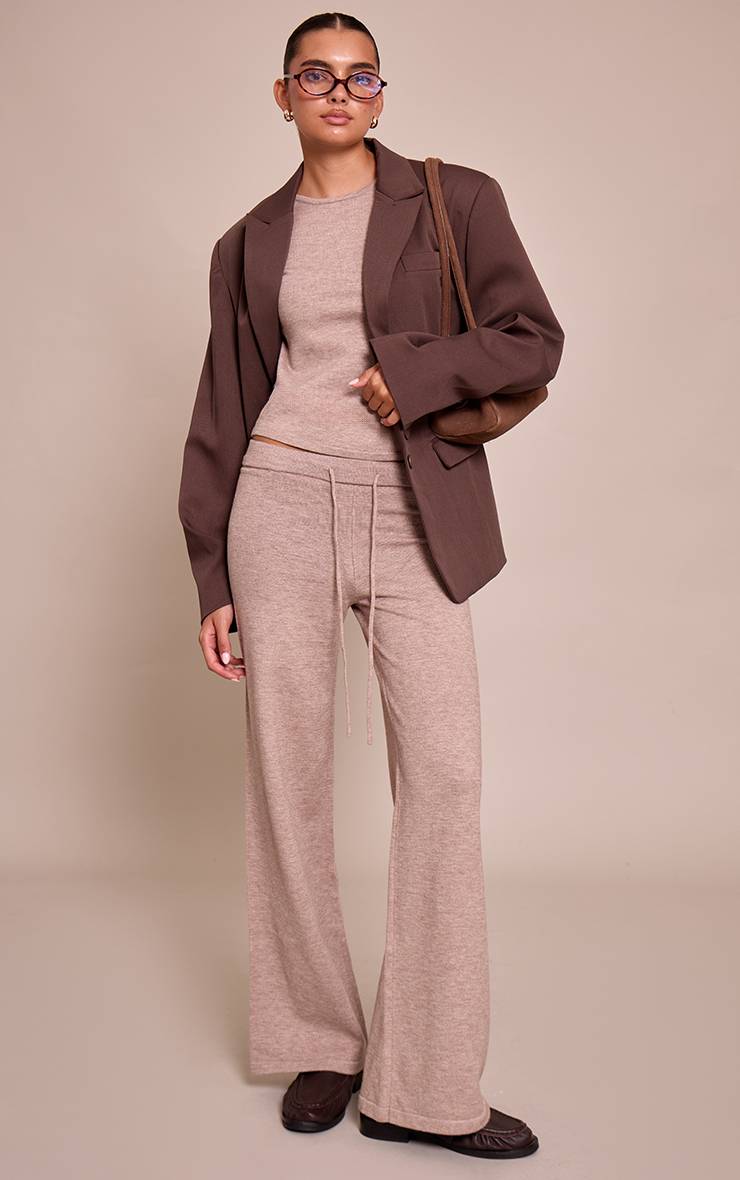 Taupe Pantalon En Maille Fine Avec Taille À Cordon
