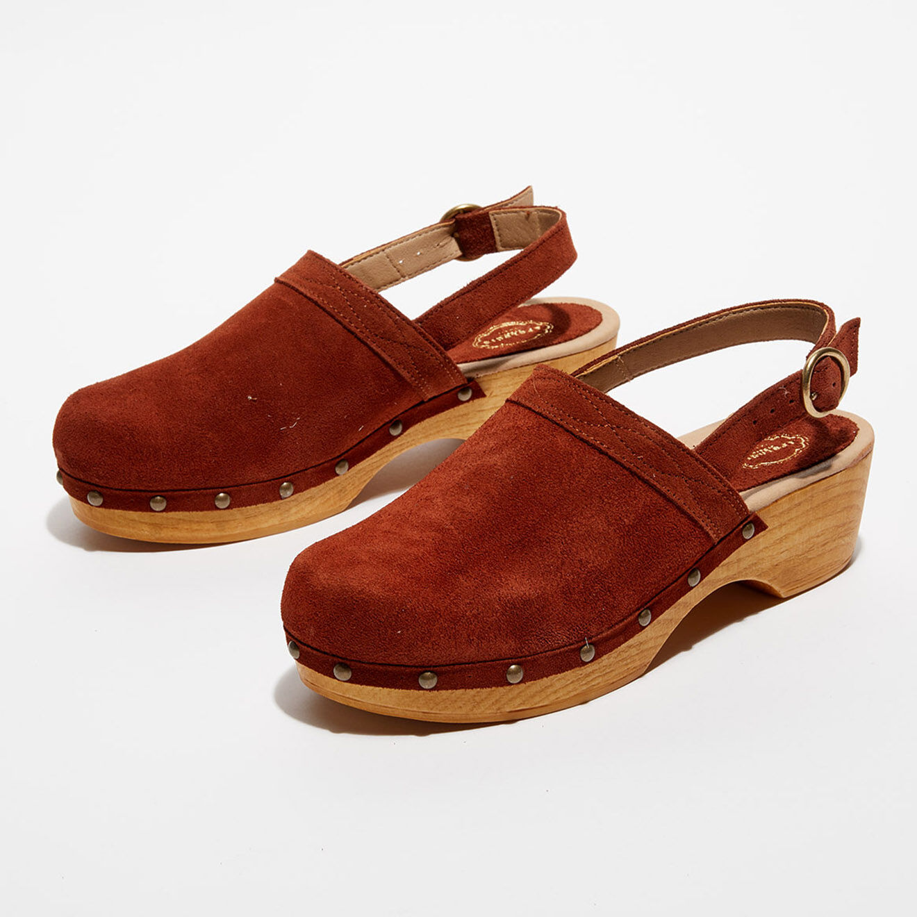 Apologie Studio Sabots en Velours de Cuir Nicole tabac - Talon 5 cm