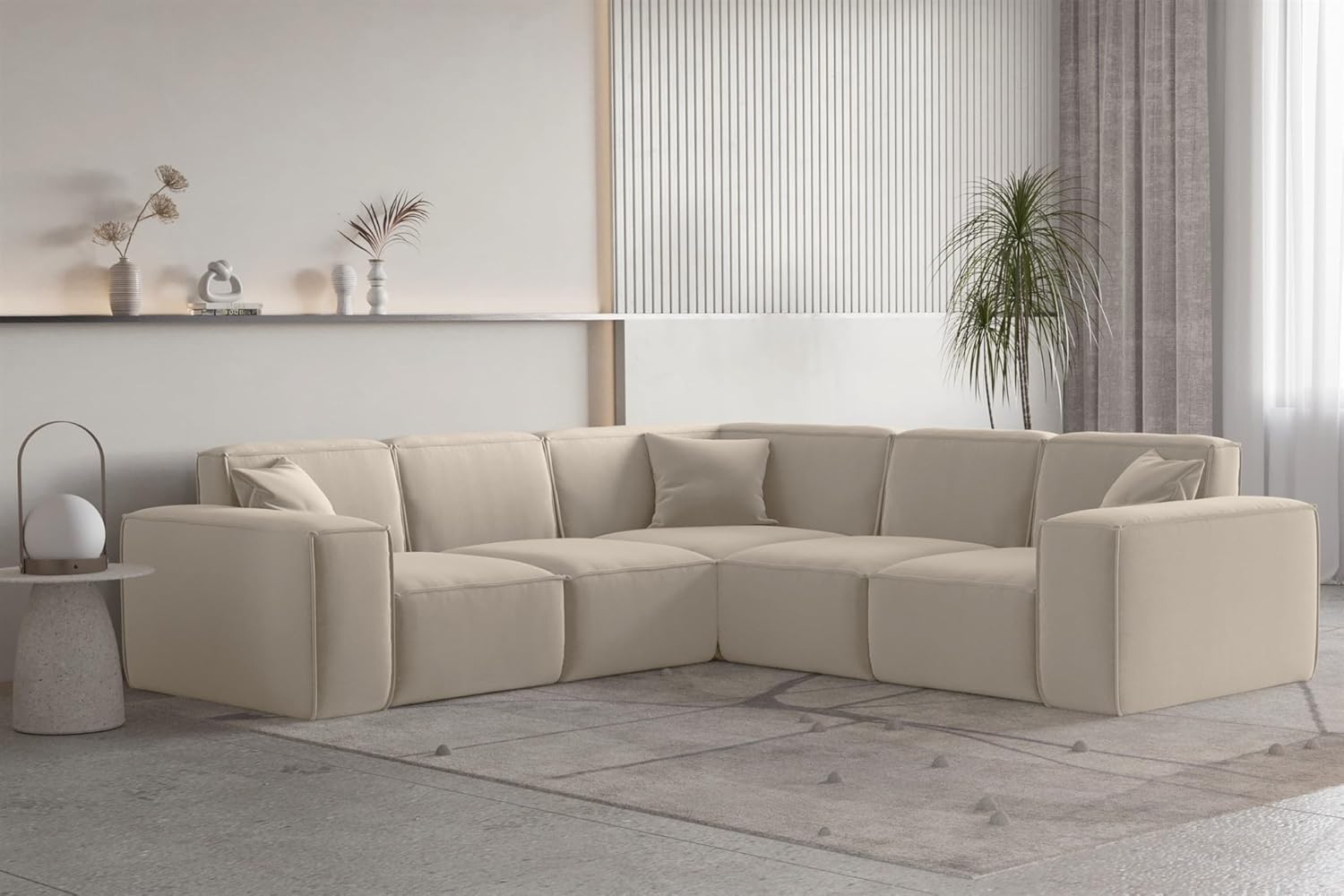Fun Möbel Ecksofa Designersofa CELES Premium in Stoff Opera Velvet Seite Universal (Beige)