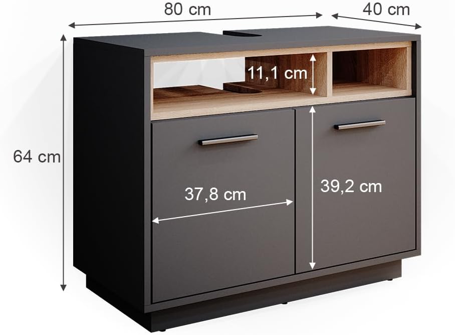Vicco Waschbeckenunterschrank Anthrazit Beatrice 80x64x40 cm - Unterschrank für das Badezimmer, Zusätzlicher Stauraum direkt unter dem Waschbecken
