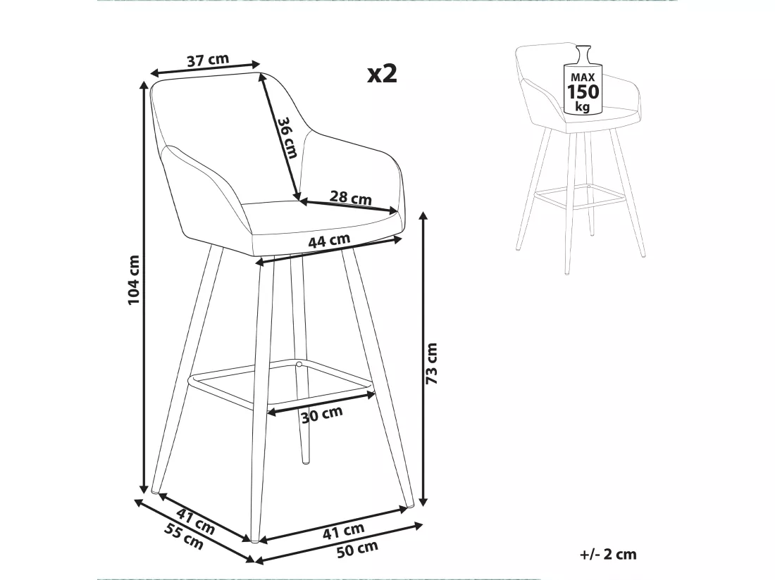 Lot de 2 chaises de bar CASMALIA Velours Blanc cassé