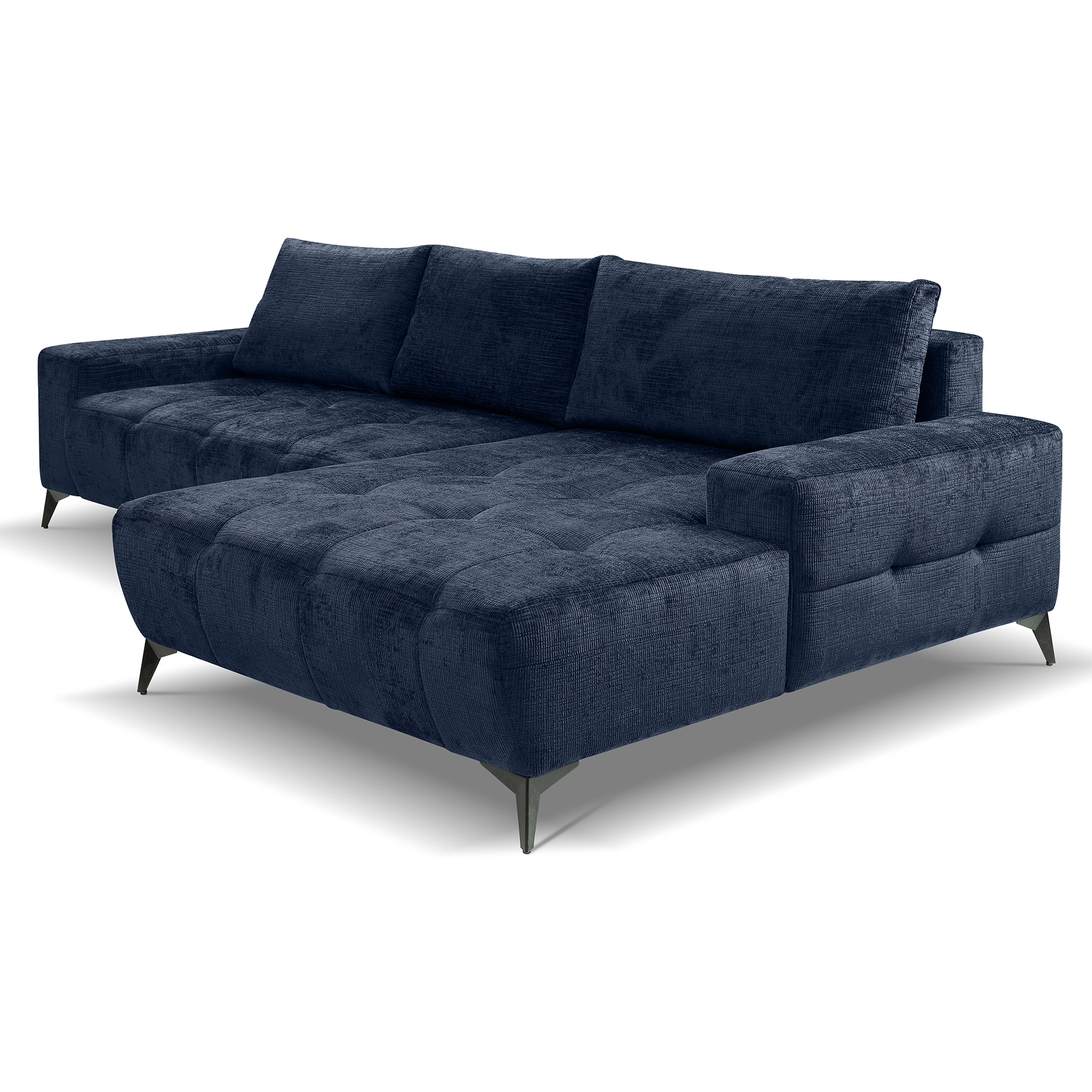 Ecksofa - deepblue - Liegefunktion - Staukasten - Longchair rechts